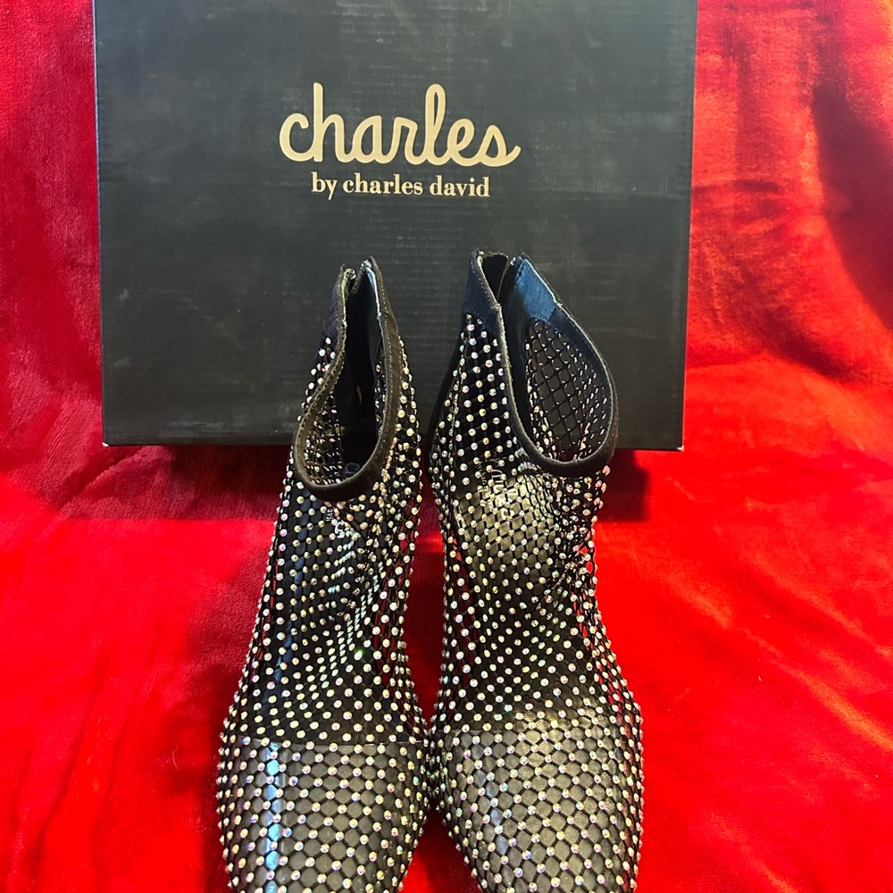 Charles David Black and Silver Ankle Boots